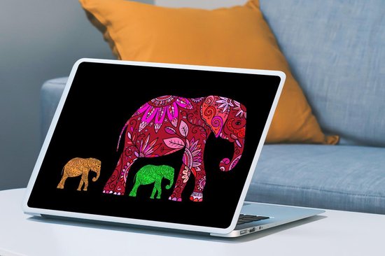 Sticker ordinateur portable - 17,3 pouces - Éléphants - Motifs - Fleurs - Plantes