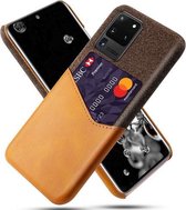 Voor Samsung Galaxy S20 Ultra Doek Textuur PC + PU lederen achterkant Schokbestendig hoesje met kaartsleuf (oranje)