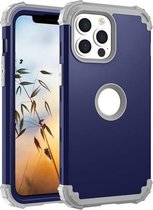 3 in 1 schokbestendige pc + siliconen beschermhoes voor iPhone 13 (marineblauw + grijs)