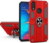 Voor Samsung Galaxy A20 koolstofvezelpatroon pc + TPU-beschermhoes met ringhouder (rood)