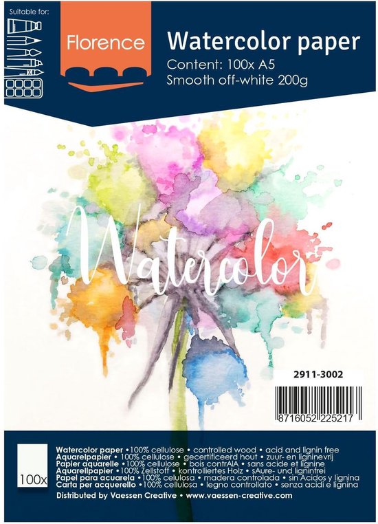 A5 Aquarelblok schetsboek 100 vellen 200 grams 21 x 15 cm - Aquarel papier - Aquarelblokken/tekenblokken - Hobby/schildermateriaal