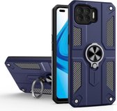 Koolstofvezelpatroon PC + TPU-beschermhoes met ringhouder voor OPPO F17 Pro (saffierblauw)