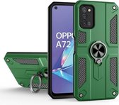 Koolstofvezelpatroon PC + TPU-beschermhoes met ringhouder voor OPPO A50 / A72 (donkergroen)