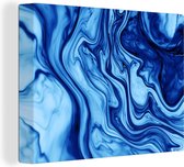 Toile Peinture Marbre - Encre - Blauw - 160x120 cm - Décoration murale XXL