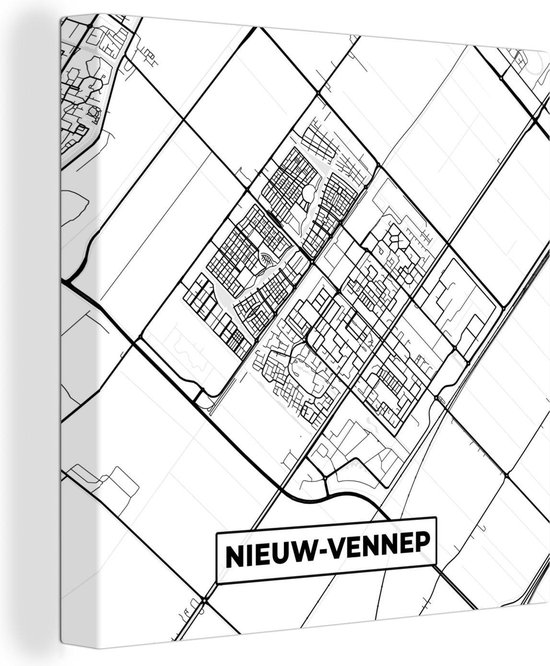 Versnel betreden effectief Canvas Schilderij Kaart - Nieuw-Vennep - Zwart - Wit - 50x50 cm -  Wanddecoratie | bol.com