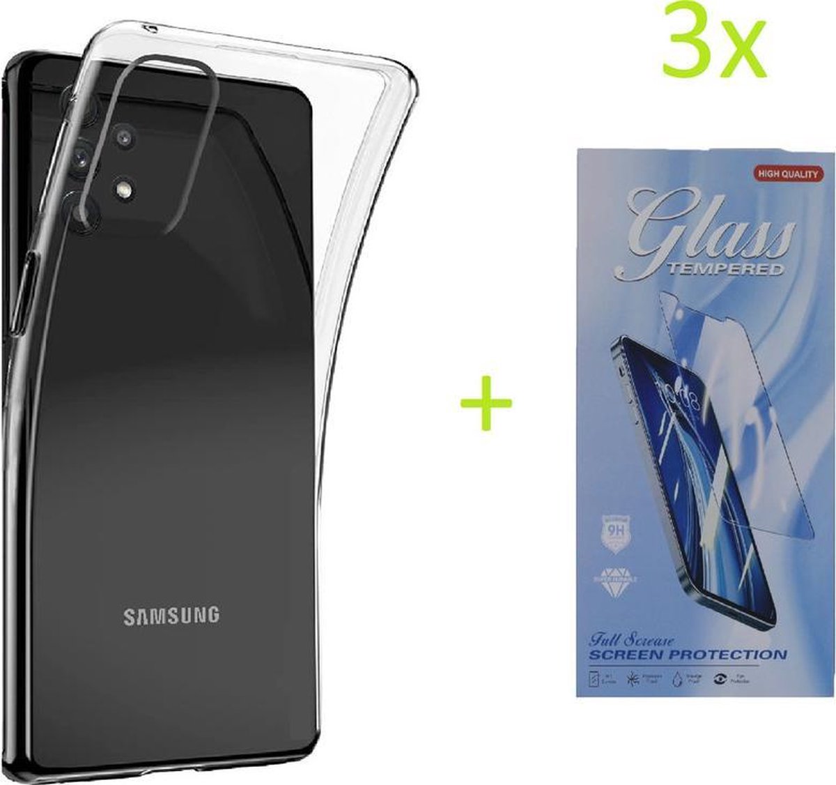 Soft Back Cover Hoesje Geschikt voor: Samsung Galaxy A32 5G Hoesje Transparant TPU Siliconen Soft Case + 3X Tempered Glass Screenprotector