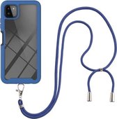 Voor Samsung Galaxy A22 5G Sterrenhemel Effen Kleur Serie Schokbestendige PC + TPU Beschermhoes met Nekband (Blauw)