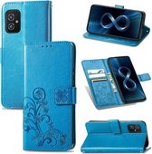 Voor Asus Zenfone 8 ZS590KS Vierbladige Sluiting Reliëf Gesp Mobiele Telefoon Bescherming Lederen Case met Lanyard & Kaartsleuf & Portemonnee & Beugel Functie (Blauw)
