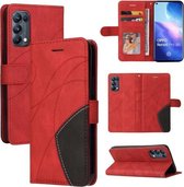 Voor OPPO Reno5 Pro 5G Dual-color Splicing Horizontale Flip PU Lederen Case met Houder & Kaartsleuven & Portemonnee (Rood)