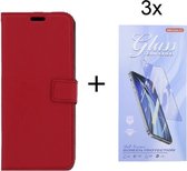 Sony Xperia 5 III - Bookcase Rood - portemonee hoesje met 3 stuks Glas Screen protector