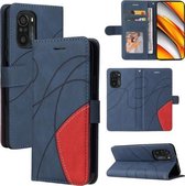 Voor Xiaomi Redmi K40 / K40 Pro / Poco F3 Tweekleurige splitsing Horizontale Flip PU-lederen hoes met houder en kaartsleuven en portemonnee (blauw)