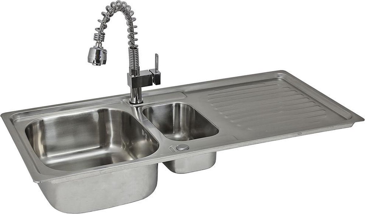 KuKoo RVS gootsteen met Padstow kraan, omkeerbaar, 105 x 18 x 50 cm.