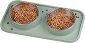 Katten Voerbak - Zinaps Hond Bowl Cat Bowls Kleine Medium Honden 2 x 400 ml roestvrijstalen antislip base anti-overflow siliconen placemat waterdicht (WK 02129)