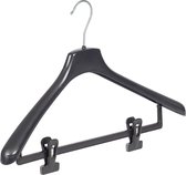De Kledinghanger Gigant - 10 x Mantel / kostuumhanger kunststof zwart met schouderverbreding en anti-slip knijpers, 46 cm