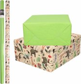 4x Rollen kraft inpakpapier jungle/oerwoud pakket - dieren/groen 200 x 70 cm - cadeau/verzendpapier