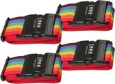 Pakket van 4x stuks kofferriemen/bagageriemen met cijferslot 200 cm - kofferspandband regenboog kleuren