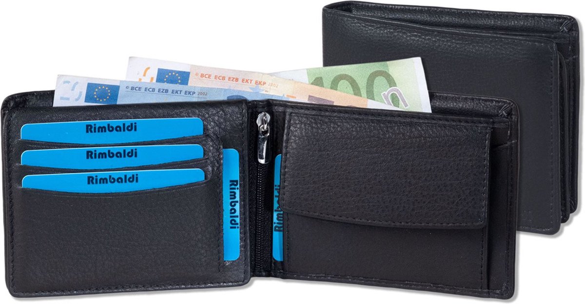 Rimbaldi Leren Portemonnee Heren Billfold - RFID bescherming tegen skimmen - Echt Nappa Leer - 9 Pasjesvakken - Zwart