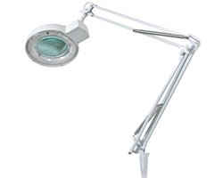 Velleman Loeplamp met klem, zwenkarm, aan/uit-schakelaar, spaarlamp (22 W), vergroting 2.25x, voor kinderen, volwassenen, senioren, lezen, diamond painting, hobby, werken, wit