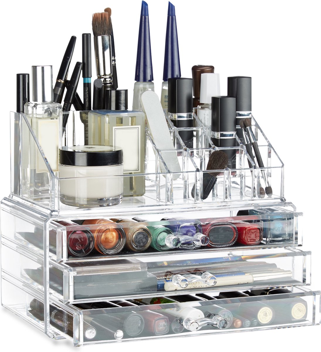 make up organizer - 2-delig - lades - stapelbaar - transparant