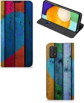 Smartphone Hoesje Geschikt voor Samsung Galaxy A03s Mobiel Bookcase Wood Heart