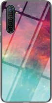 Voor OPPO Realme XT Sterrenhemel Geschilderd Gehard Glas TPU Schokbestendige Beschermhoes (Kleur Sterrenhemel)