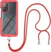 Voor Xiaomi Mi 10T/10T Pro Sterrenhemel Effen Kleur Serie Schokbestendige PC + TPU Beschermhoes met Nekband (Rood)