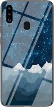 Voor Samsung Galaxy A20s Sterrenhemel Geschilderd Gehard Glas TPU Schokbestendig Beschermhoes (Star Chess Rob)