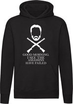 Good morning i see the assassins have failed Hoodie | sweater | moordenaar | huurmoordenaar | killer | halloween | unisex | capuchon