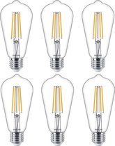 6 stuks Philips LED Rustiek ST64 E27 7.2W 2700K helder dimbaar