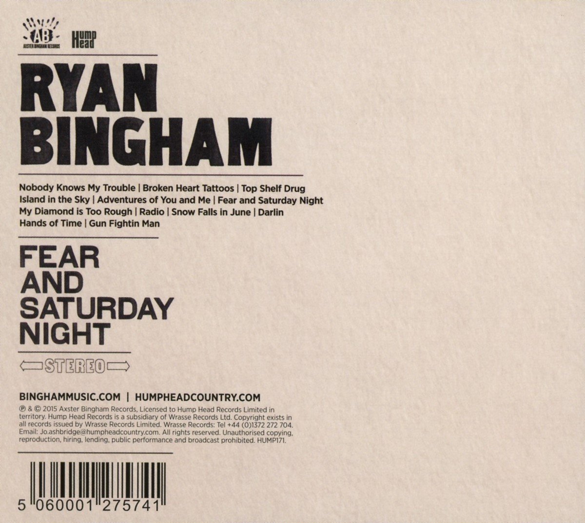 Ryan Bingham Fear And Saturday Night (CD), Ryan Bingham CD (album