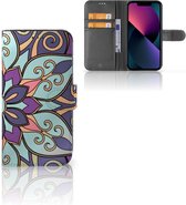 Mobiel Bookcase Geschikt voor iPhone 13 Smartphone Hoesje Purple Flower