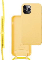 Coverzs Bio silicone case met koord geschikt voor Apple iPhone 12 Pro Max - geel