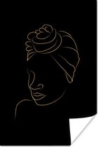 Poster Vrouw - Hoofddoek - Black and gold - Line art - 80x120 cm