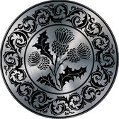 Celtic Tree - Wandcirkel Aluminium -  Distel - Nationaal symbool van Schotland - rond 30cm - Zwart - Zilver - Pagan - Heidens - Keltisch - Magisch - Muurcirkel - Wanddeco - Dibond