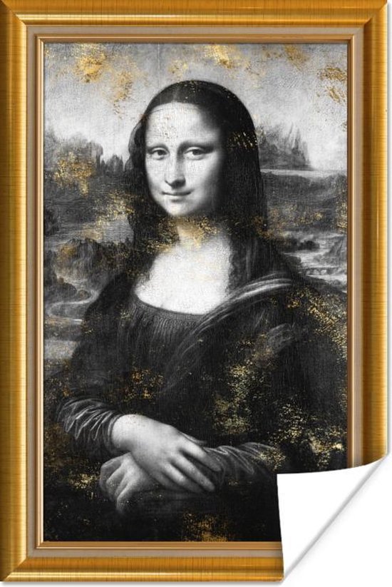 Poster Mona Lisa - Da Vinci - Goud - Lijst - 120x180 cm XXL