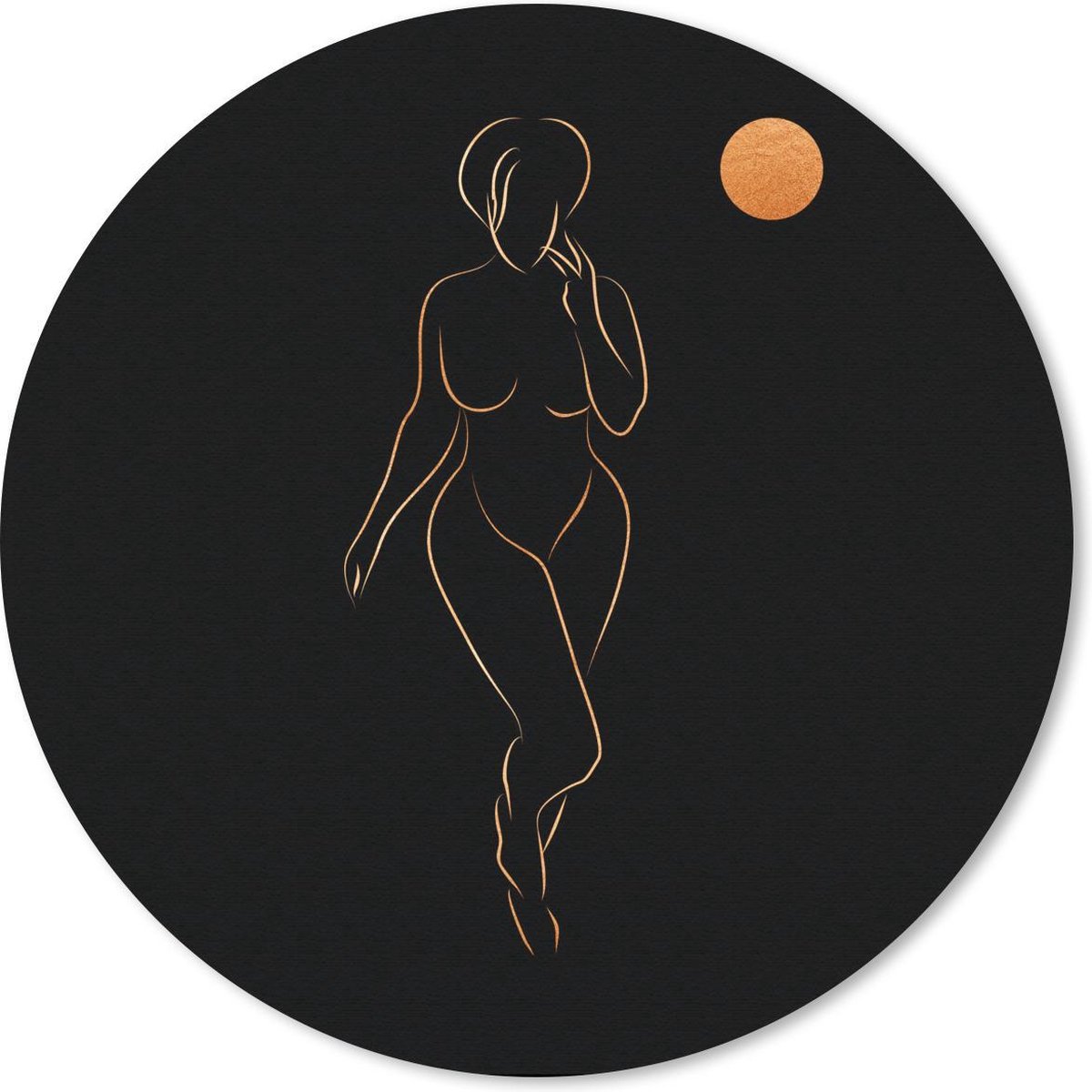 Muismat rond 30x30 cm - Mousepad Vrouw - Maan - Gold - Line art - Ronde muismatten
