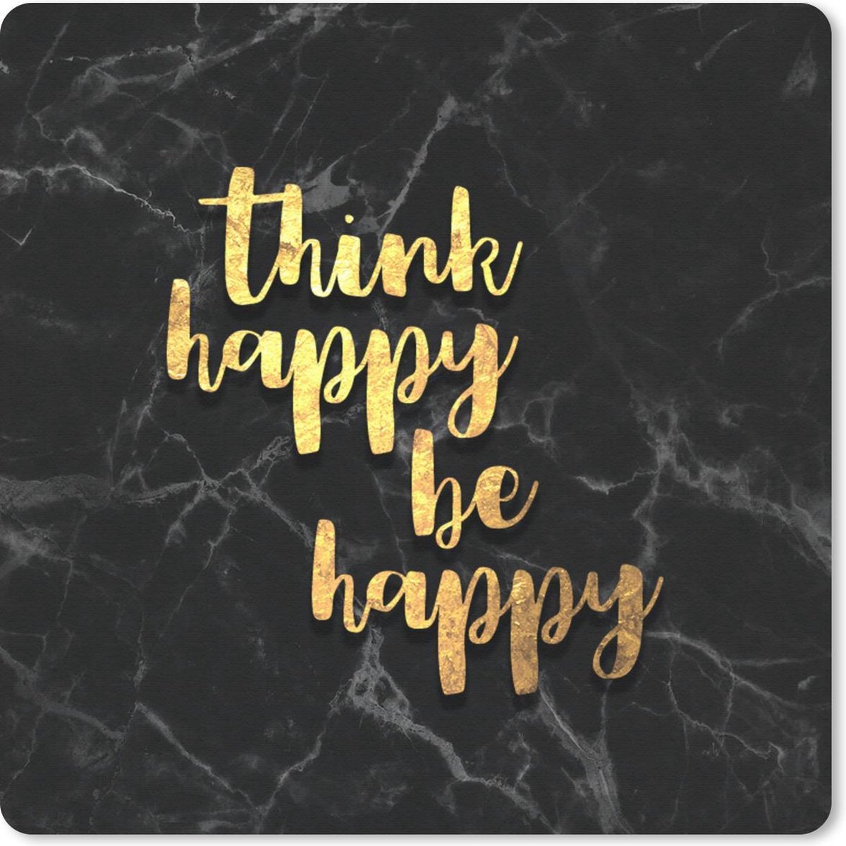 Muismat 30x30 cm - Mousepad Quote - Happy - Goud - Marmer print - Muismatten