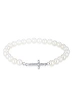 Elli Dames Armband Dames Cross Elegant met Shell Core Beads en Kristallen in 925 Sterling Zilver