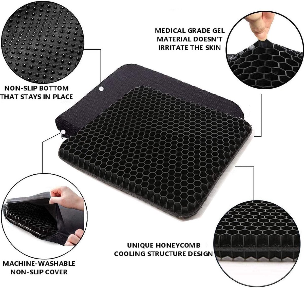 Bureau-gel-zitkussen, anti-decubitus kussen voor rolstoel, ergonomisch ademend kussen voor bureaustoel, gamingstoelen, autostoel, blauw