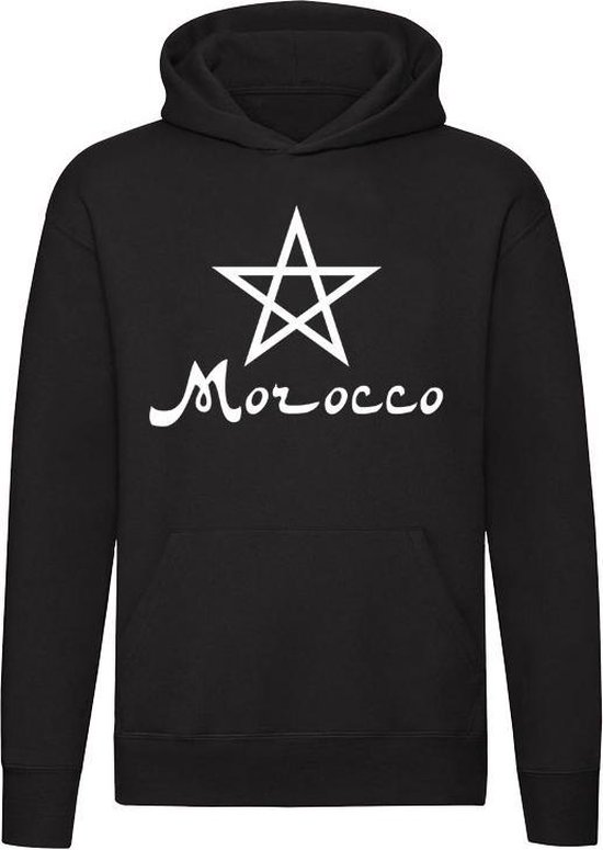 Vlag van Marokko Print Herenmode Hoodie, Sweatshirts met lange mouwen, Perfect voor Lente, Herfst Winter, Zwart, XXL
