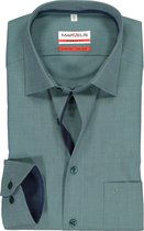 MARVELIS modern fit overhemd - mouwlengte 7 - olijfgroen Chambray (contrast) - Strijkvrij - Boordmaat: 40