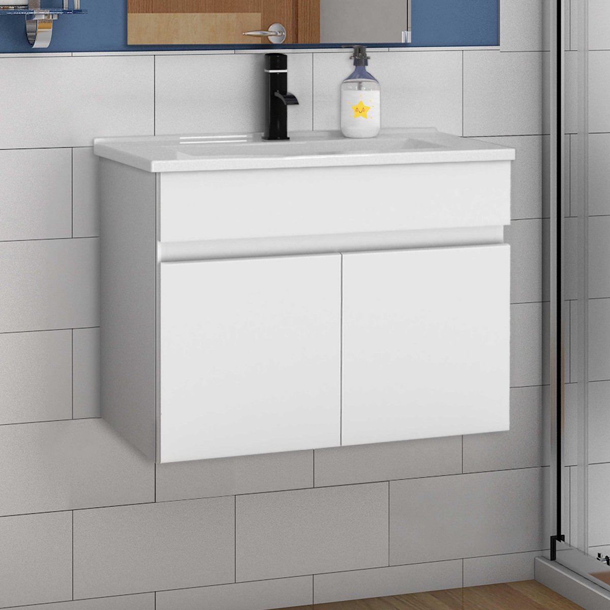 Wastafelonderbouw met onderkast 60 cm badkamermeubels met wastafel dun keramisch gastentoilet wit mat