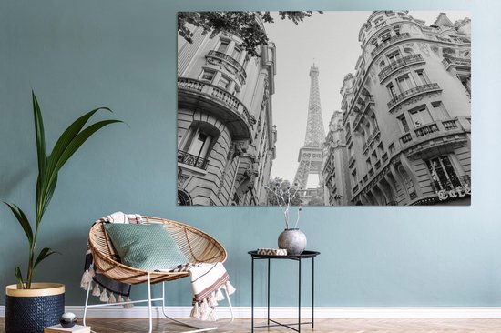 Toile Peinture France - Zwart - Wit - Tour Eiffel - 180x120 cm - Décoration murale XXL