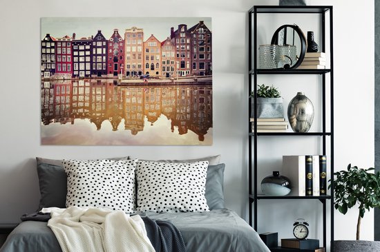 Réflexion des façades typiques dans l'eau en toile 120x80 cm - impression photo sur toile peinture Décoration murale salon / chambre à coucher) / Villes Peintures Toile