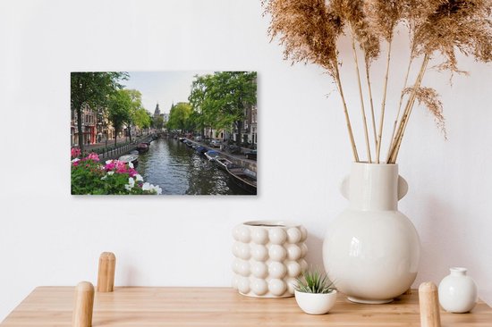 Toile d' Amsterdam canal d' été à Amsterdam toile 30x20 cm - petit - impression photo sur toile peinture Décoration murale salon / chambre à coucher) / Villes Peintures Toile