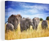 Canvas Schilderij Olifanten - Familie - Safari - 60x40 cm - Wanddecoratie