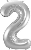 folieballon cijfer 2 junior 86 cm zilver