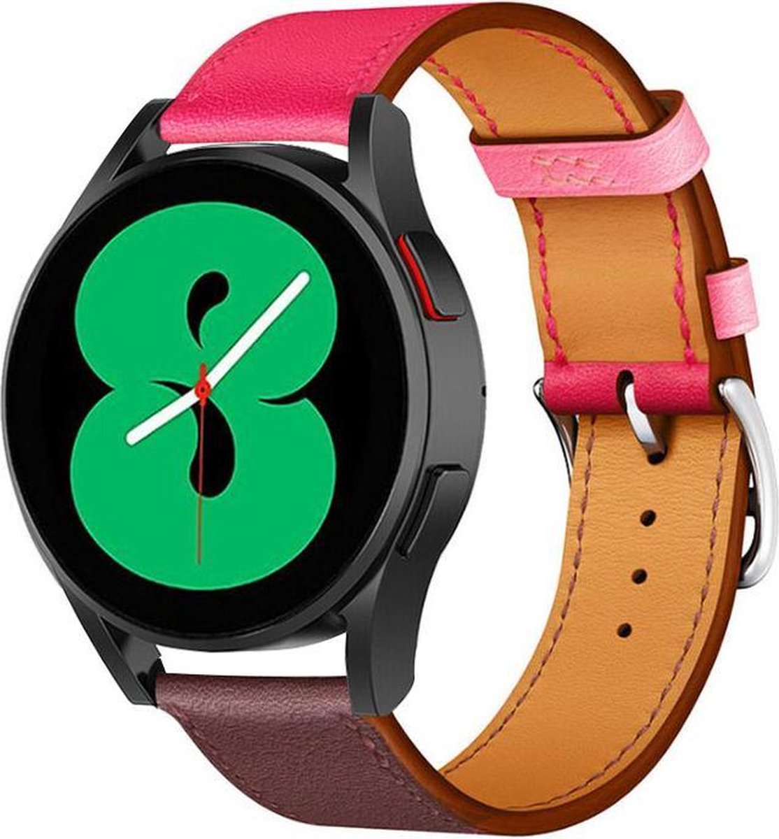 Strap-it Leren bandje - geschikt voor Samsung Galaxy Watch 7 (40 & 44mm) / Galaxy Watch 6 40 & 44mm / Galaxy Watch 6 Classic 43 & 47mm / Galaxy Watch 5 40 & 44mm / Watch 5 Pro / Galaxy Watch 4 / Watch 4 Classic / Watch FE - knalroze/roodbruin
