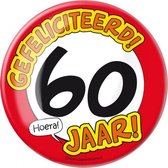 button Gefeliciteerd! 60 jaar! 10 cm staal rood/wit