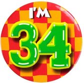 button I'm 34 staal 5,5 cm geel/rood/groen